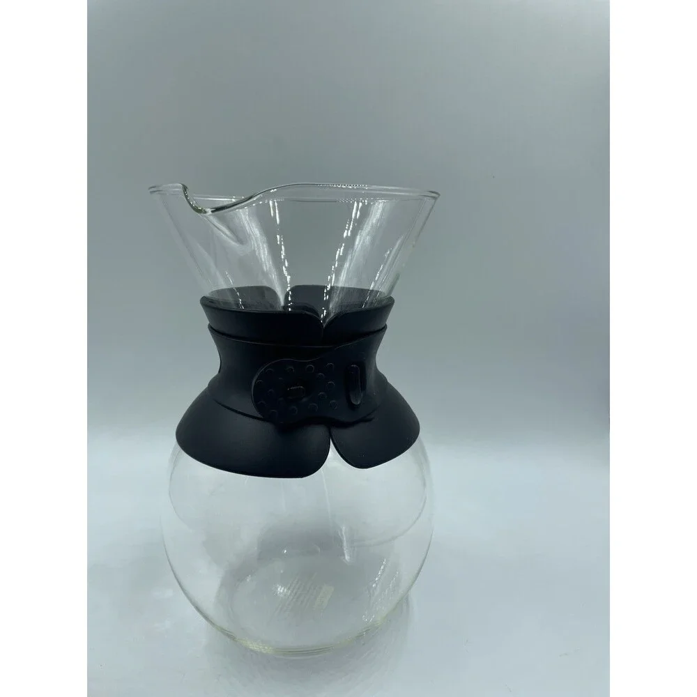 Bodum Replacement #157 Pour Over Glass Coffee Carafe / Plastic Collar Black EUC
